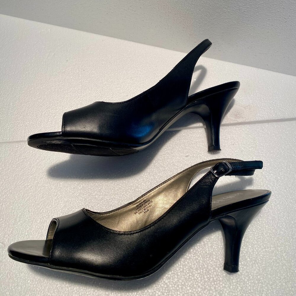 Kelly & Katie Black Leather Open Toe Slingback Heel Size 8.5 - Picture 4 of 7